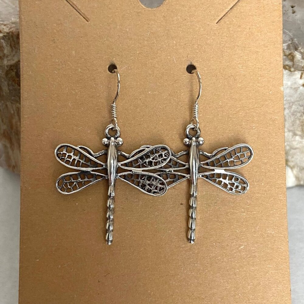Sterling Silver 925 Dragonfly Insect Dangle Drop Earrings Dragonfly Jewelry - Picture 15 of 15